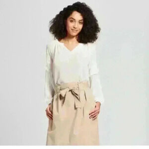 A New Day sheer Boho White and Gold Shine Long Sleeve Blouse Top Size XL NWT